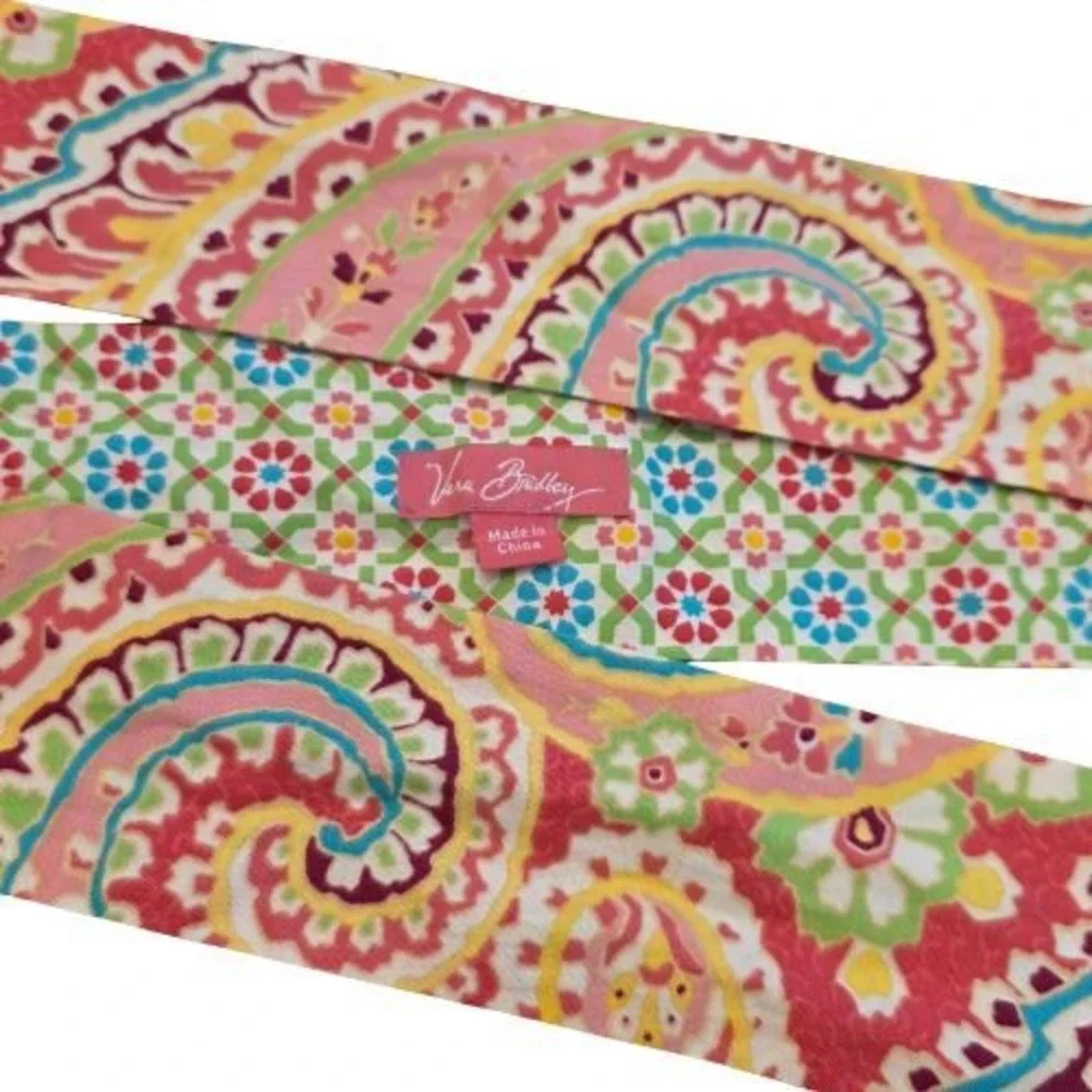 Vera Bradley Reversible Skinny Scarf Paisley Geometric Pink Green Blue 54 Inch
